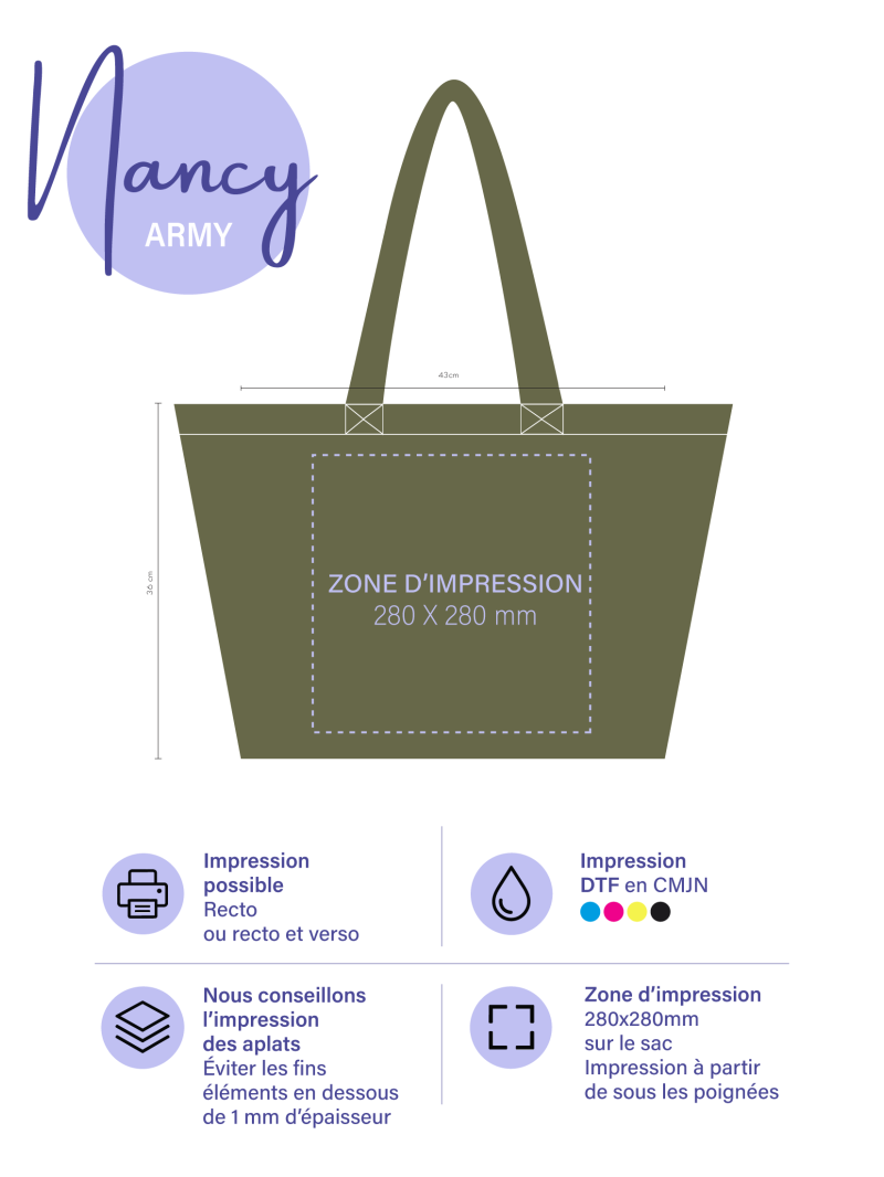 Sac cabas réutilisable – Nancy Army (43×15×36 cm)