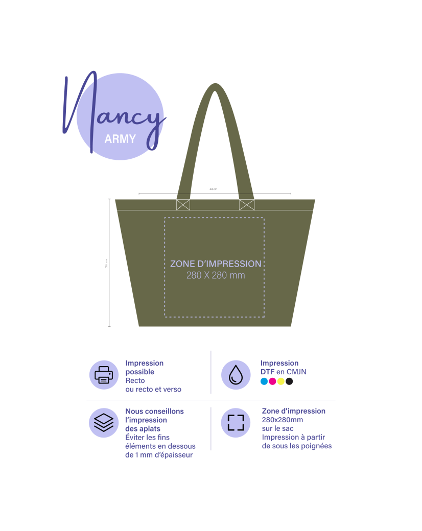 Sac cabas réutilisable – Nancy Army (43×15×36 cm)