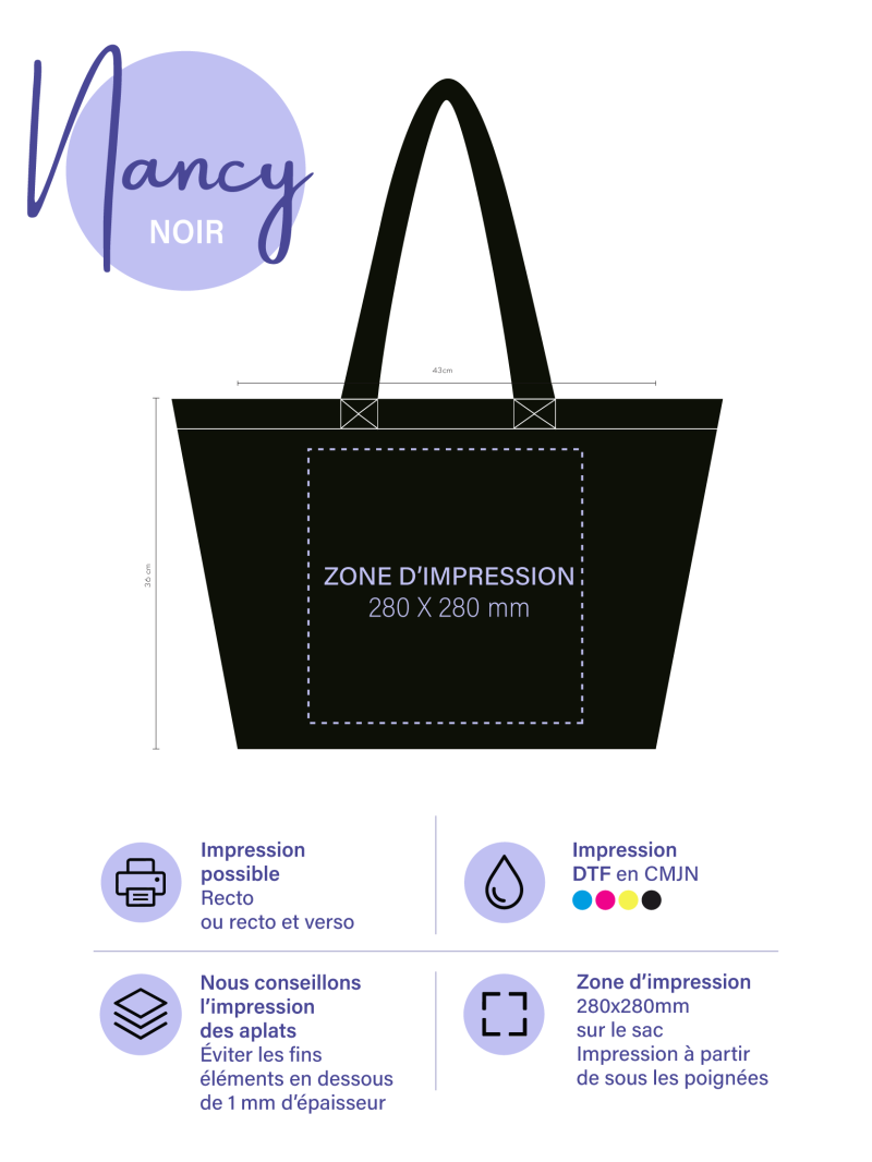 BOLSO DE ALGODÓN "NANCY" – Negro (43x15x36cm)