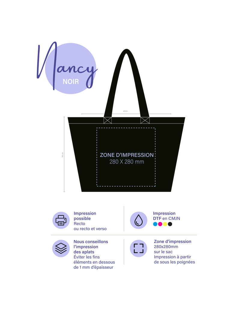 BAUMWOLLTASCHE "NANCY" – Schwarz (43x15x36cm)