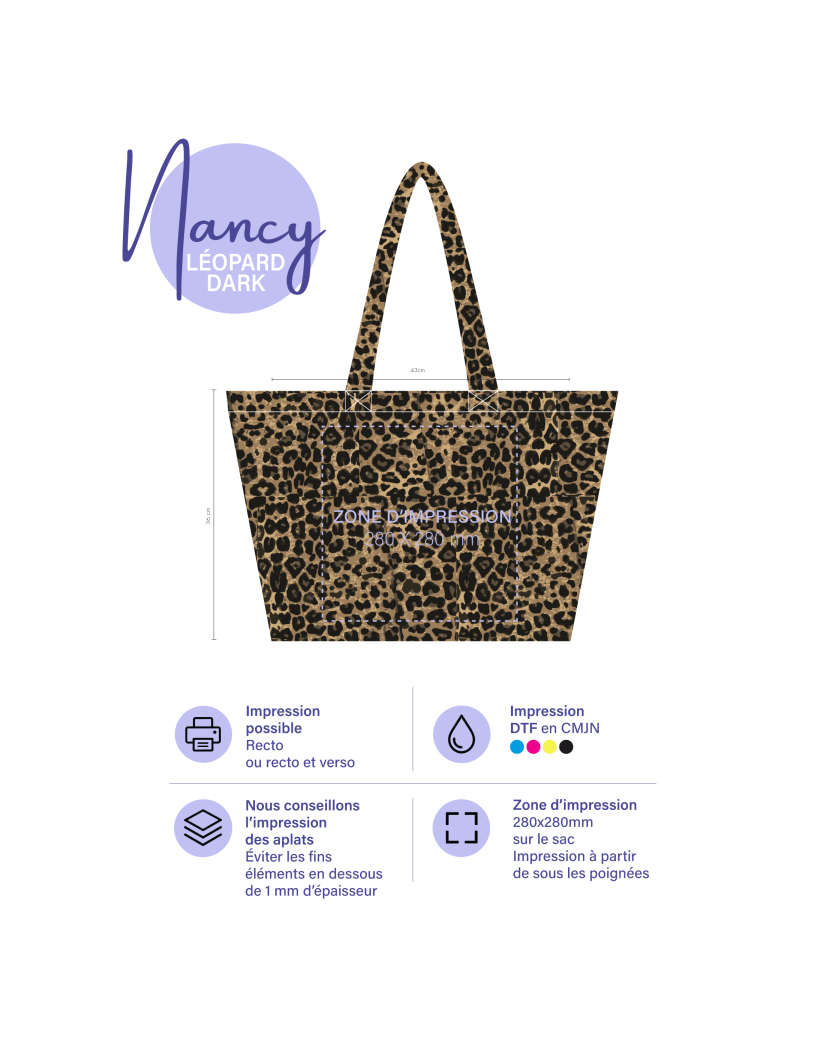 BAUMWOLLTASCHE "NANCY" - DUNKLER LEOPARD ? (43x15x36 cm)