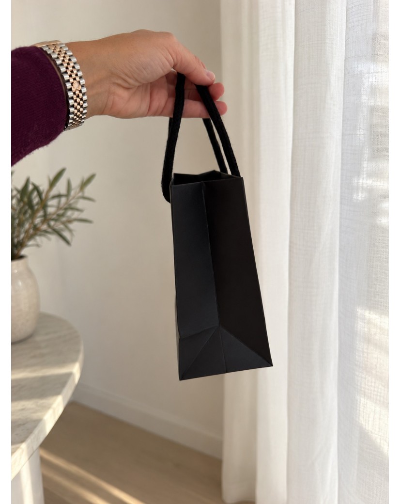 Sac papier Luxe - Poignées cordelette - Noir XS (16x8x16cm)