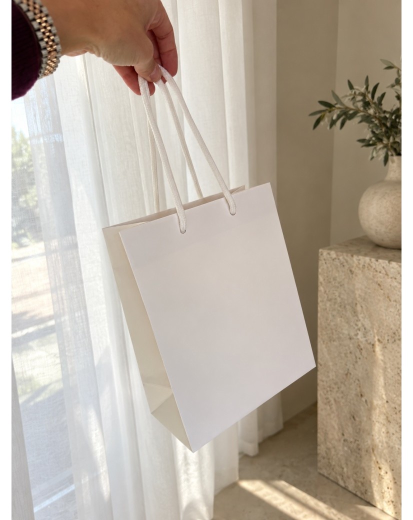 Luxury paper bags - White S - Drawstring handles