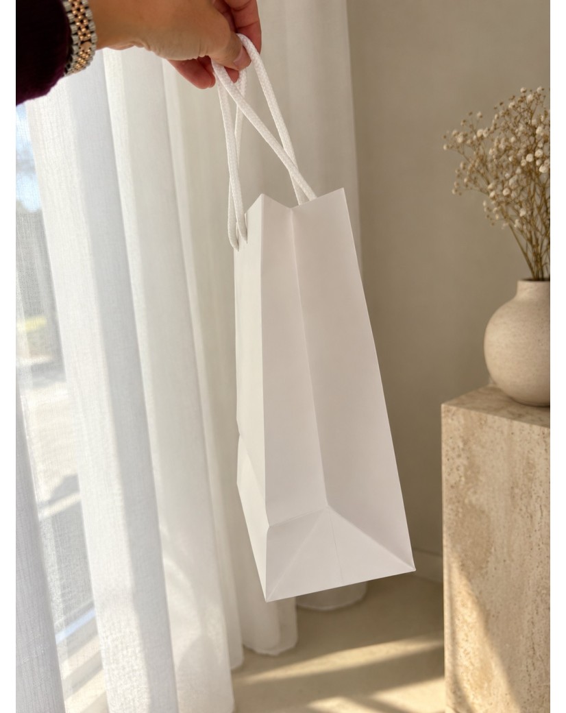 Luxury paper bags - White S - Drawstring handles