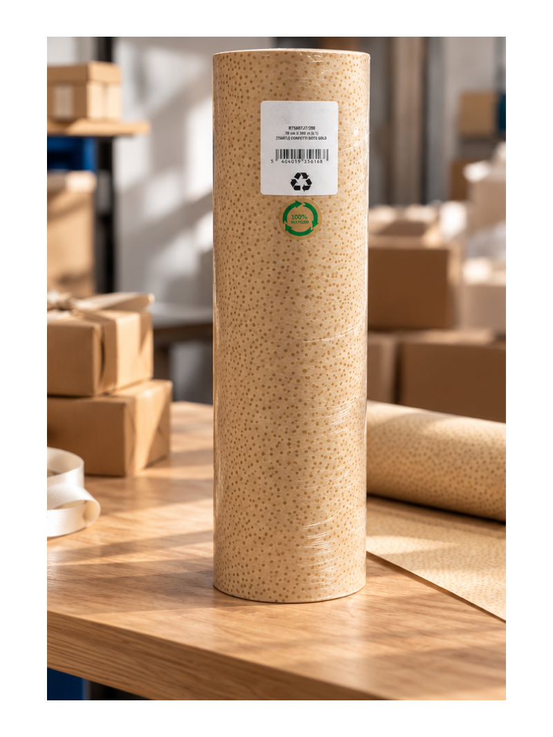 Papier cadeaux - Kraft à petit point Doré 70x200m