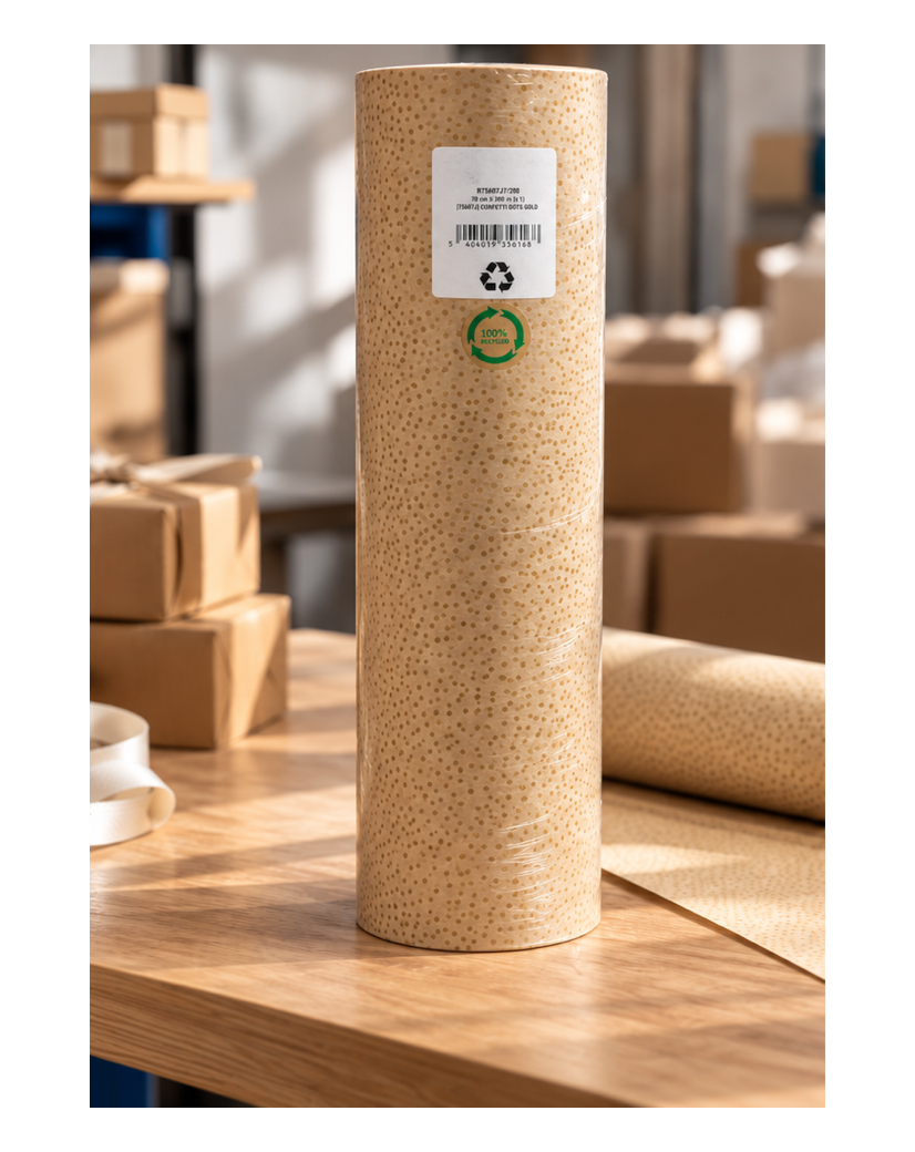 Papier cadeaux - Kraft à petit point Doré 70x200m