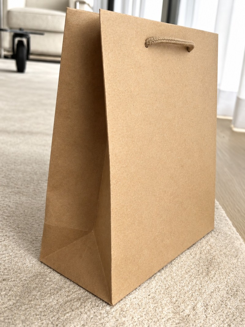 Braune Luxuspapiertüte mit Kordelgriffen – Größe L (41×14×36 cm)