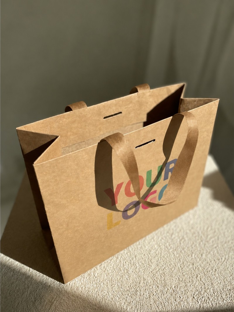 Sac papier Luxe Kraft Express - poignées Kraft - S (25x10x20cm)