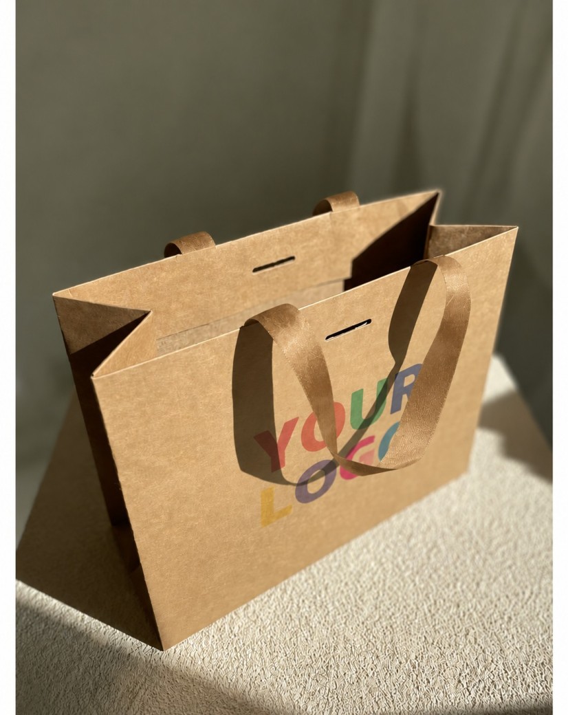 Sac papier Luxe Kraft Express - poignées Kraft - S (25x10x20cm)