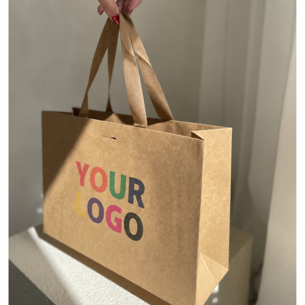 Sac papier luxe kraft personnalisé M 35 × 12 × 25 cm | Prix réduit