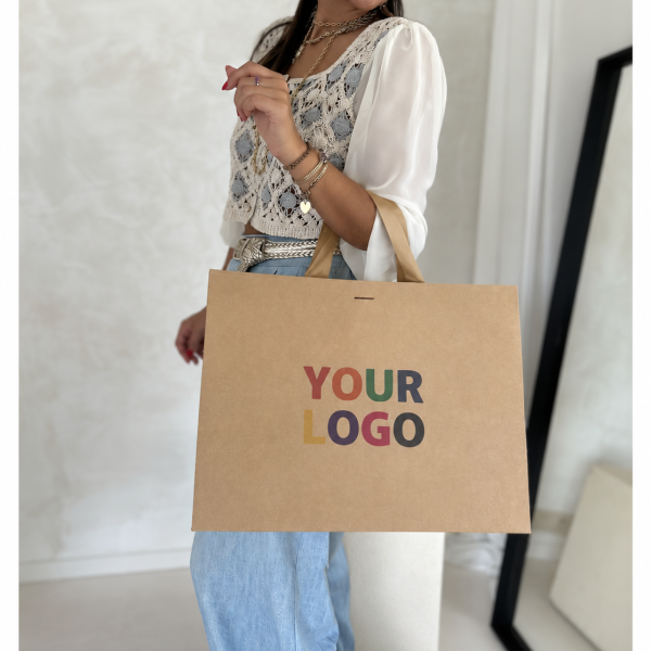 Sac papier luxe kraft personnalisé L 45 × 14 × 35 cm | Prix réduit