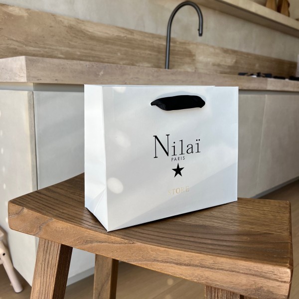 Luxury paper bags - White S - Ribbon handles