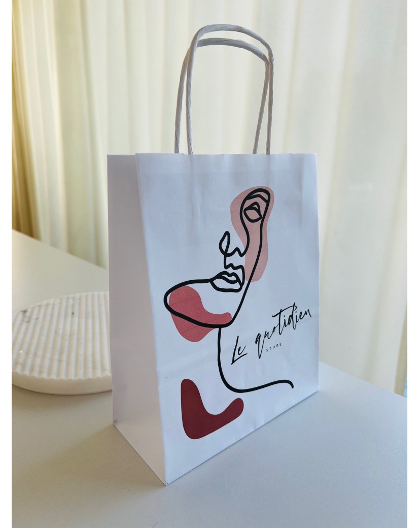 Weiße Papiertüten mit Kordelgriffen – Größe S (18×8×22,5 cm)
