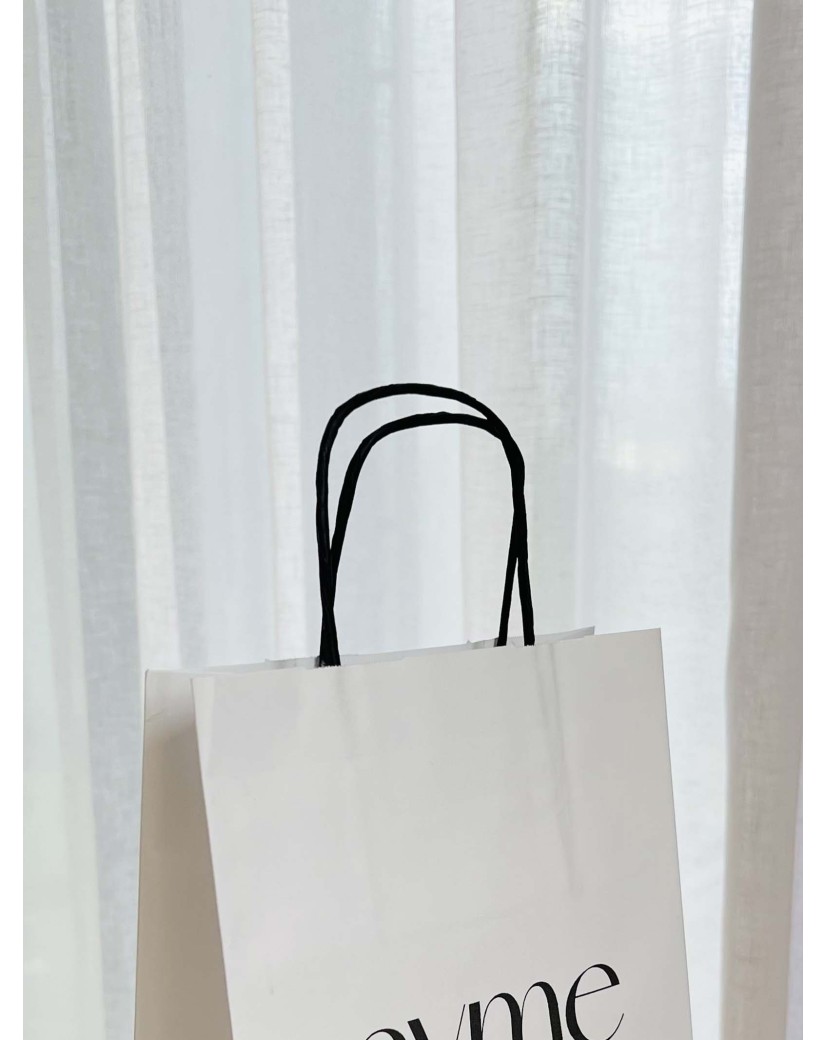Weiße Papiertüten mit schwarzen Kordelgriffen – Weiß – S (18x8x22,5 cm)