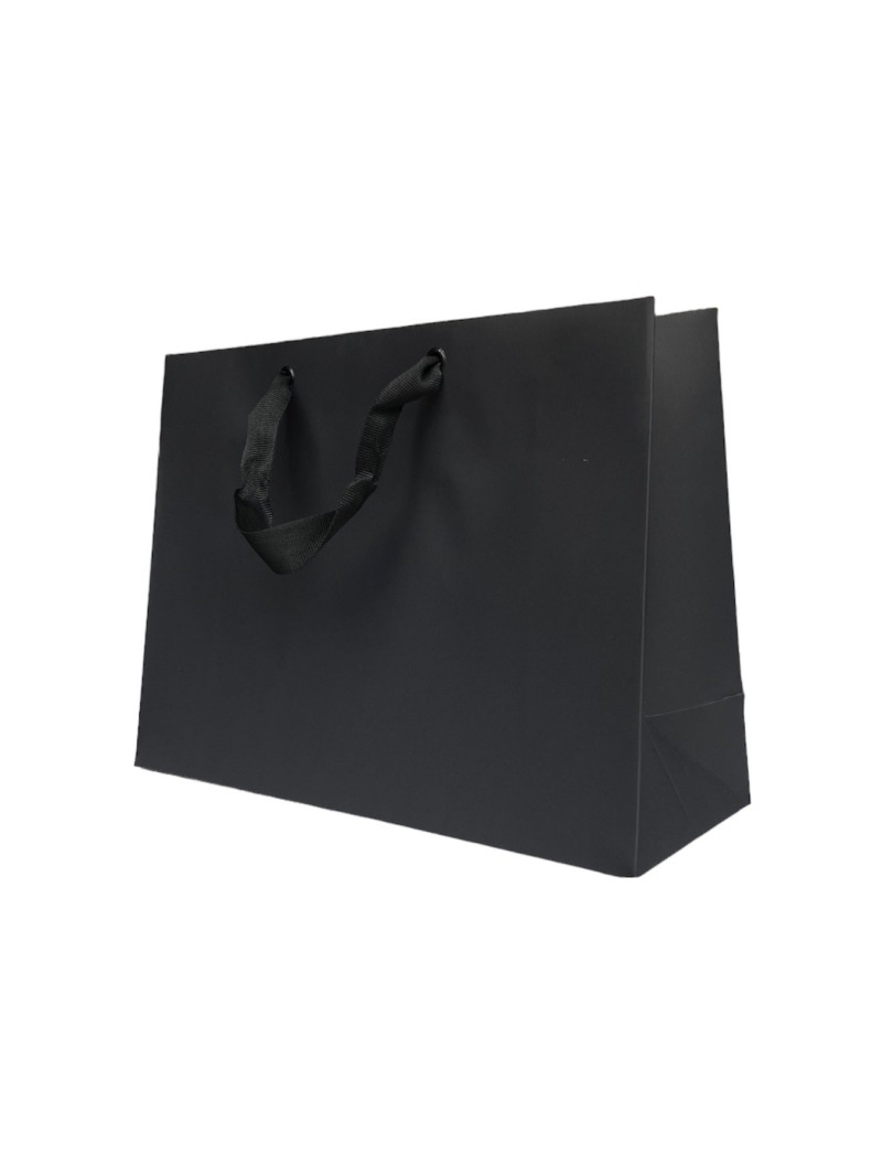 Schwarze Papiertüte mit schwarzen Satinbändern