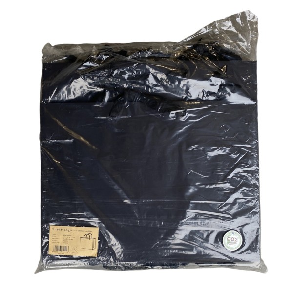 Bolsa de papel negra con asas de cinta negra