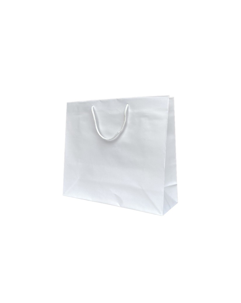 Weiße Papiertüte mit weißen Kordelgriffen
