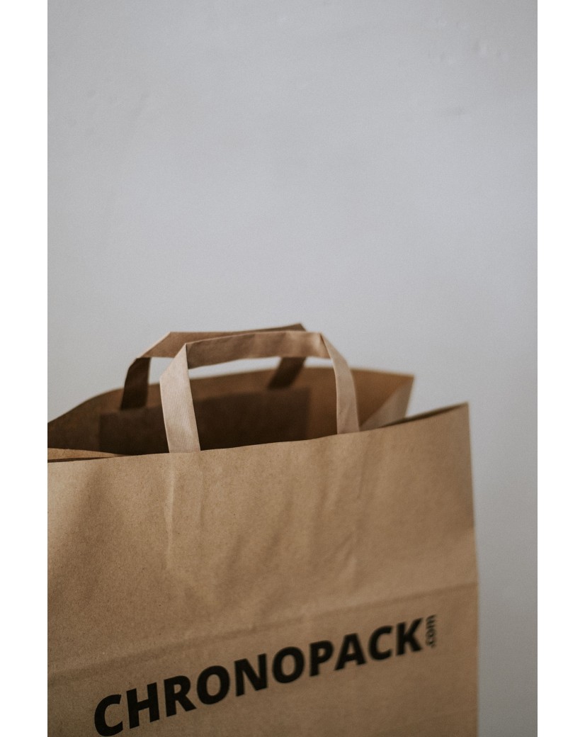 Braune Papiertüten mit Flachgriffen – Snack/Takeaway-Format (32×21×33 cm)