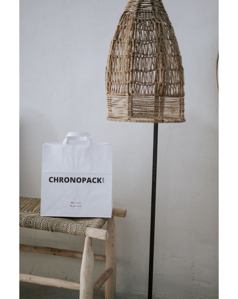Weiße Papiertüten mit Flachgriffen – Snack/Takeaway-Format (32×21×33 cm)