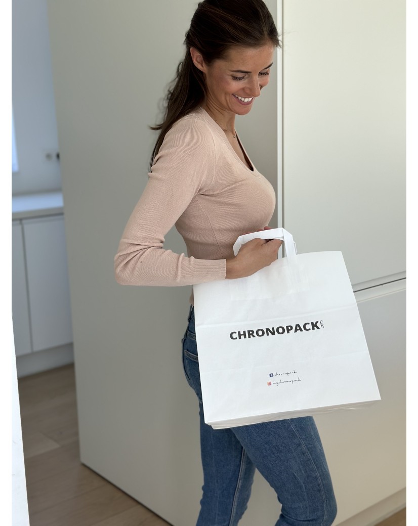 Weiße Papiertüten mit Flachgriffen – Snack/Takeaway-Format (32×21×33 cm)