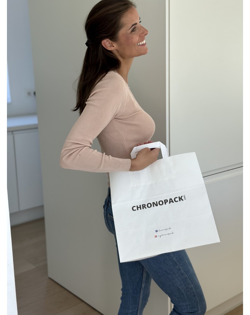 Weiße Papiertüten mit Flachgriffen – Snack/Takeaway-Format (32×21×33 cm)