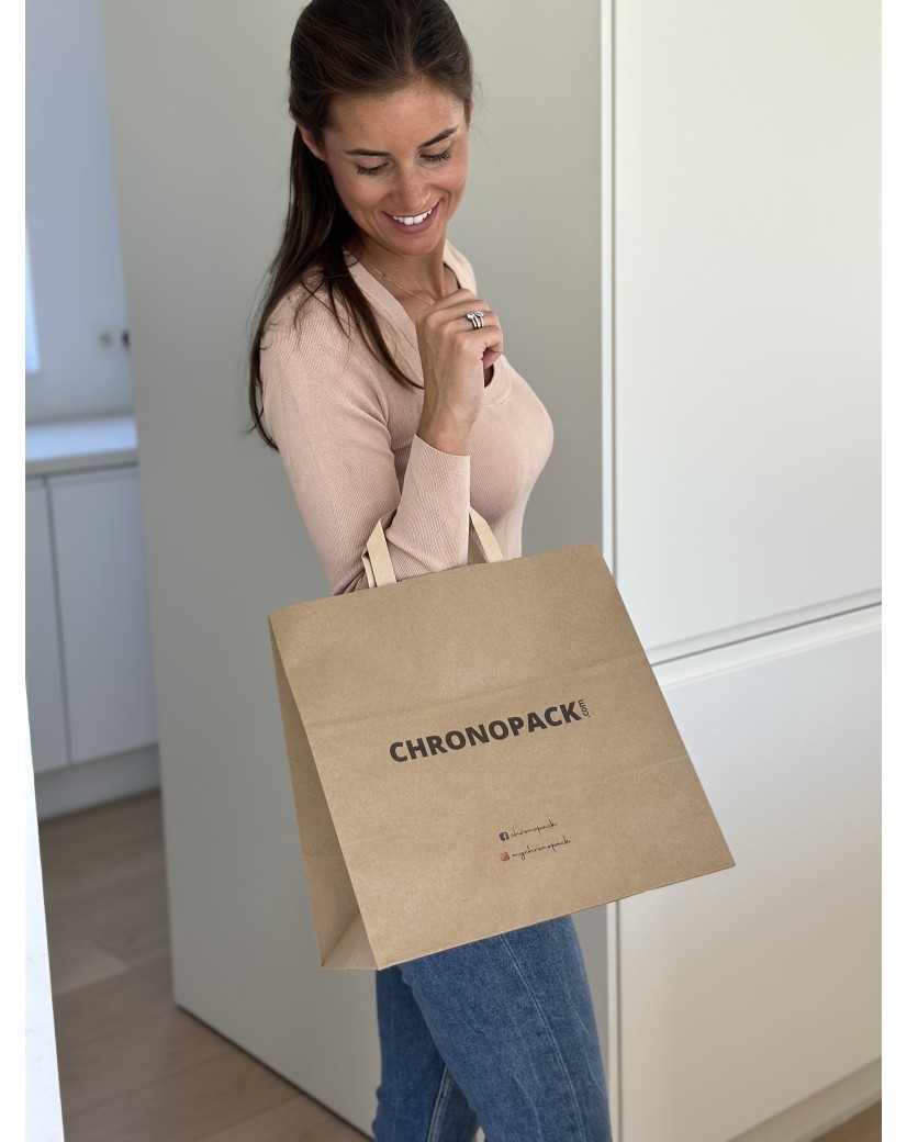Braune Papiertüten mit Flachgriffen – Snack/Takeaway-Format (32×21×33 cm)