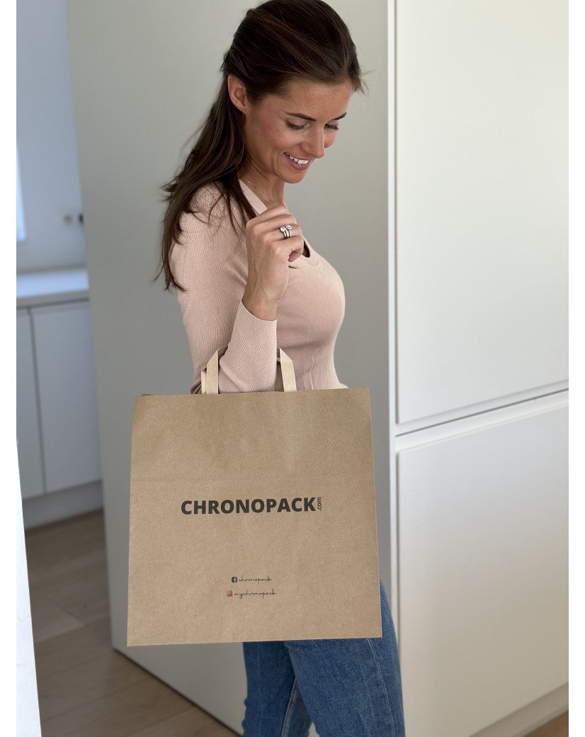 Braune Papiertüten mit Flachgriffen – Snack/Takeaway-Format (32×21×33 cm)