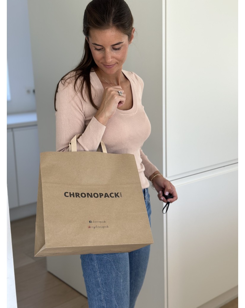 Braune Papiertüten mit Flachgriffen – Snack/Takeaway-Format (32×21×33 cm)