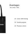 Sac coton "Paris" - NOIR (38x42cm)
