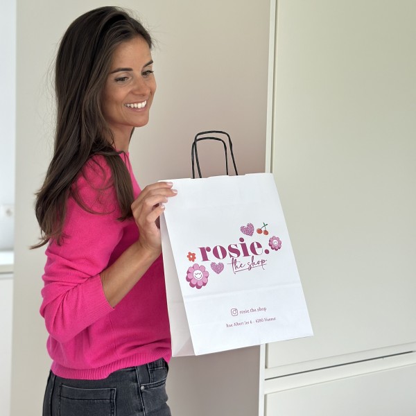 White Kraft Bag M – Black Handles & The Spotlight On Your Logo