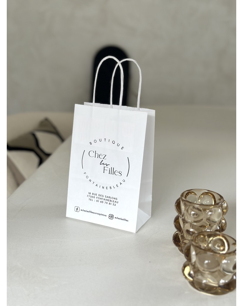 Papiertüte mit gedrehten Griffen – Weiß XS (14x8x21cm)