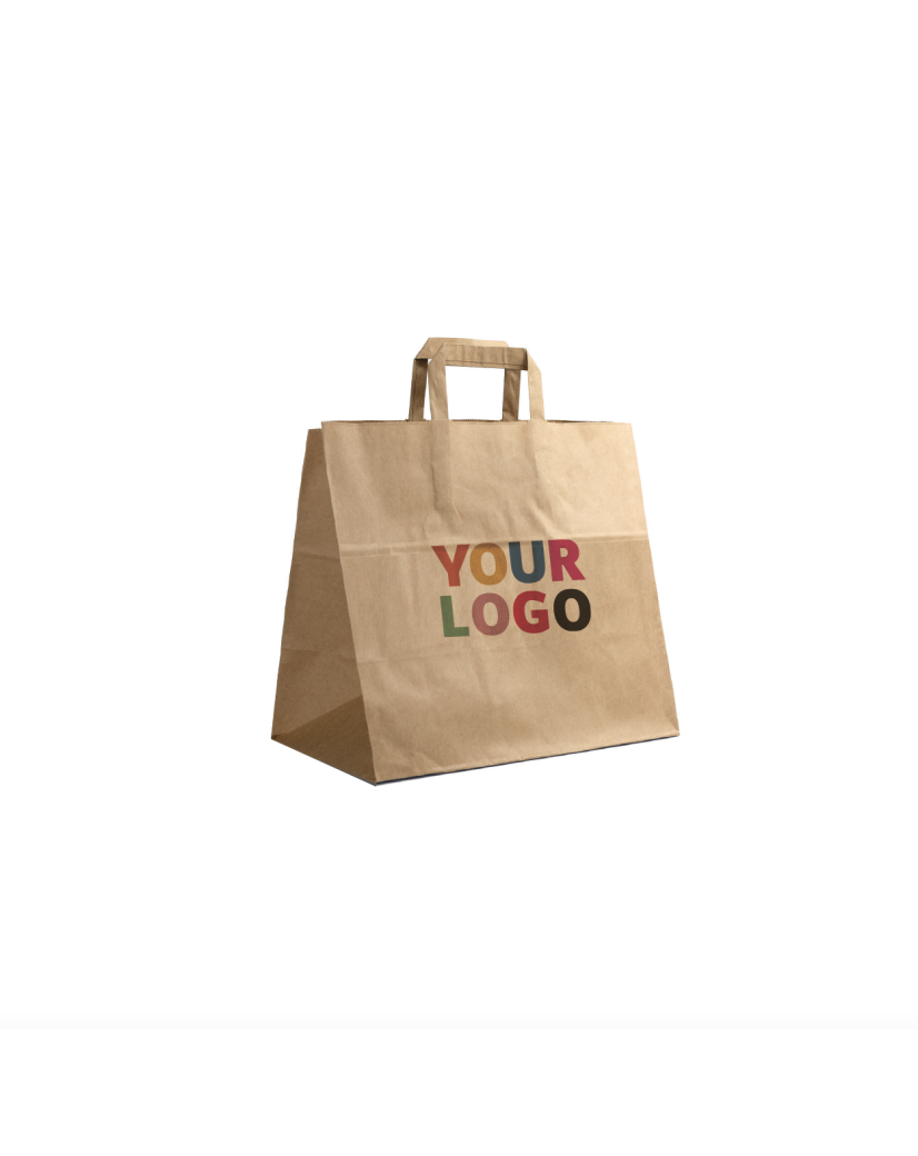 Braune Papiertüten mit Flachgriffen – Snack/Takeaway-Format (32×21×33 cm)