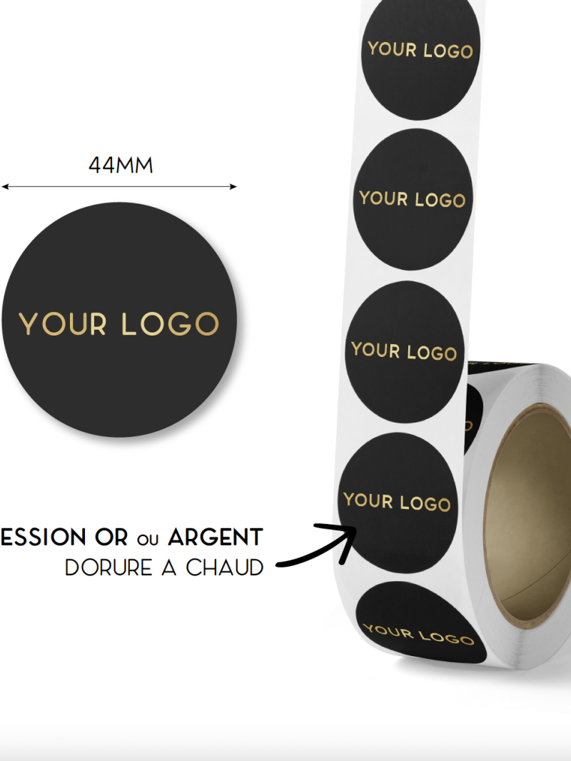 Etiketten Rond 4,4cm - Zwart (logo goud/zilver)