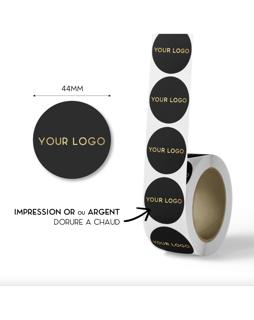 Etiketten Rond 4,4cm - Zwart (logo goud/zilver)