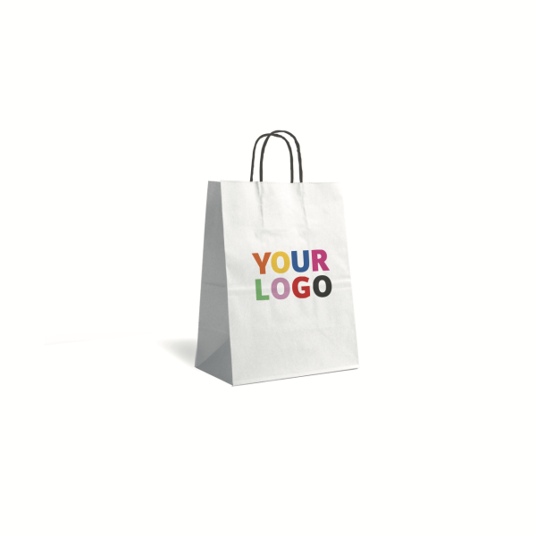 White Kraft Bag M – Black Handles & The Spotlight On Your Logo