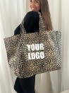 Sac cabas réutilisable – Nancy Léopard Dark 🖤 (43x15x36 cm)