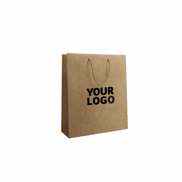 Braune Luxuspapiertüte mit Kordelgriffen – Größe M (28×12×36 cm)