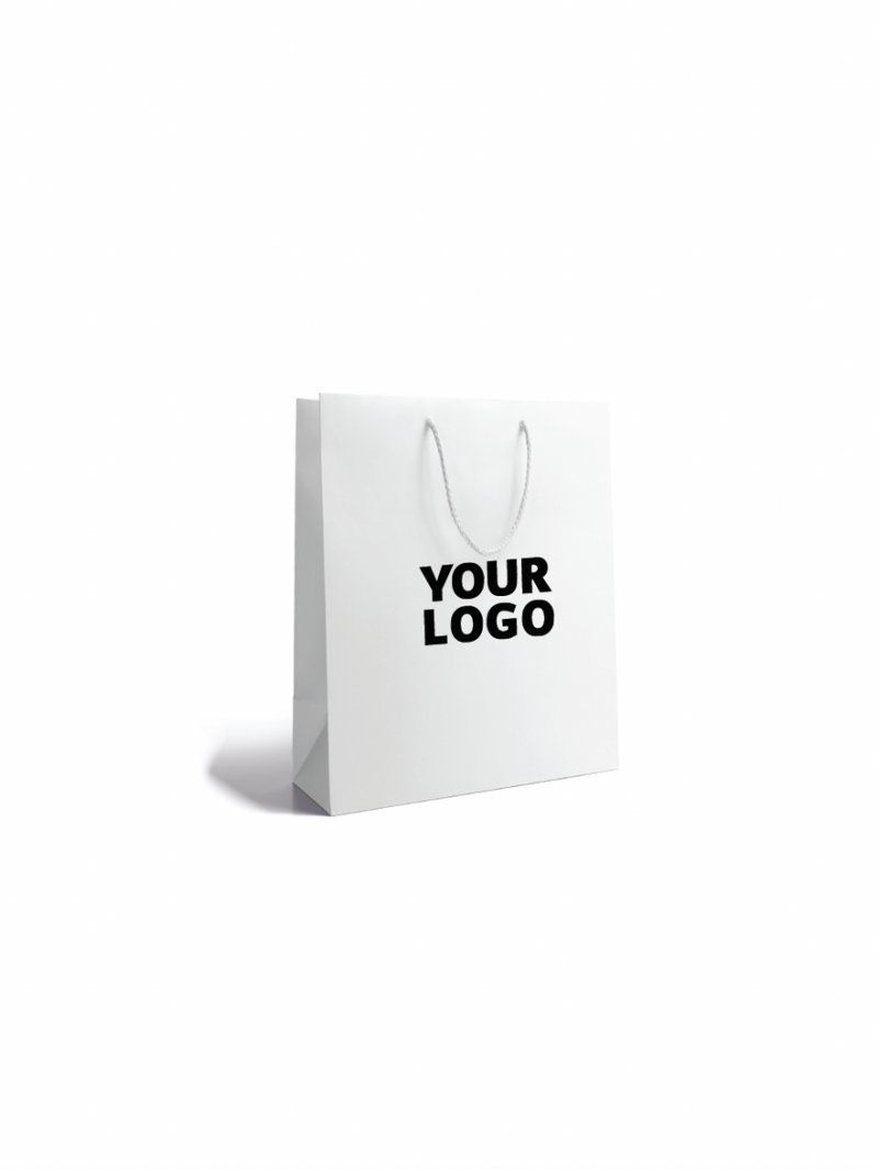 Weiße Luxuspapiertüte mit Kordelgriffen – Größe S (20×10×25 cm)