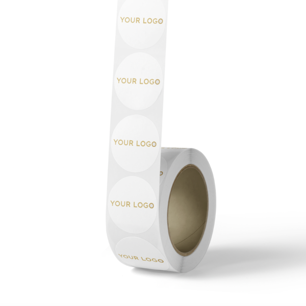 Sticker rond 3,8cm - Wit (Goud/Zilver logo)