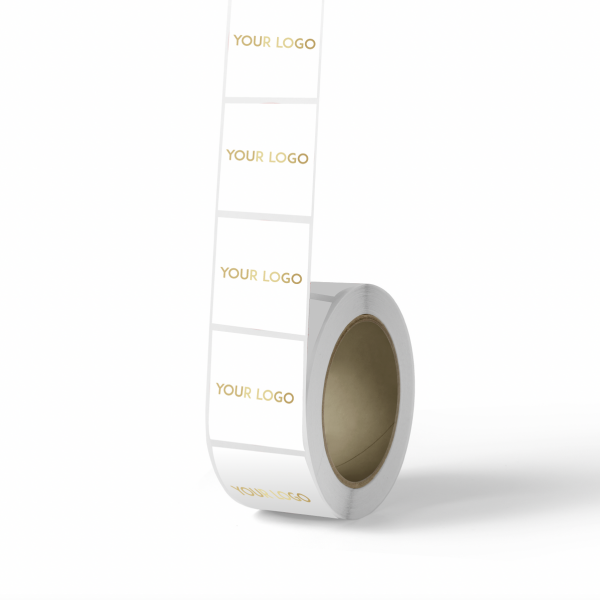 Sticker vierkant 3,8cm - Wit (logo zilver/goud)