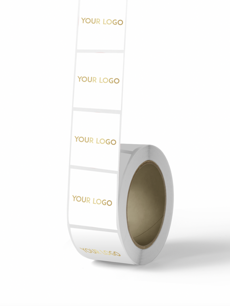 Sticker vierkant 3,8cm - Wit (logo zilver/goud)