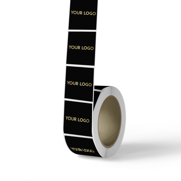Etiket Vierkant 4cm - Zwart (logo goud of zilver)