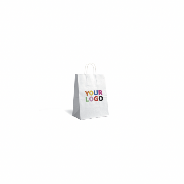Papiertüte mit gedrehten Griffen – Weiß XS (14x8x21cm)