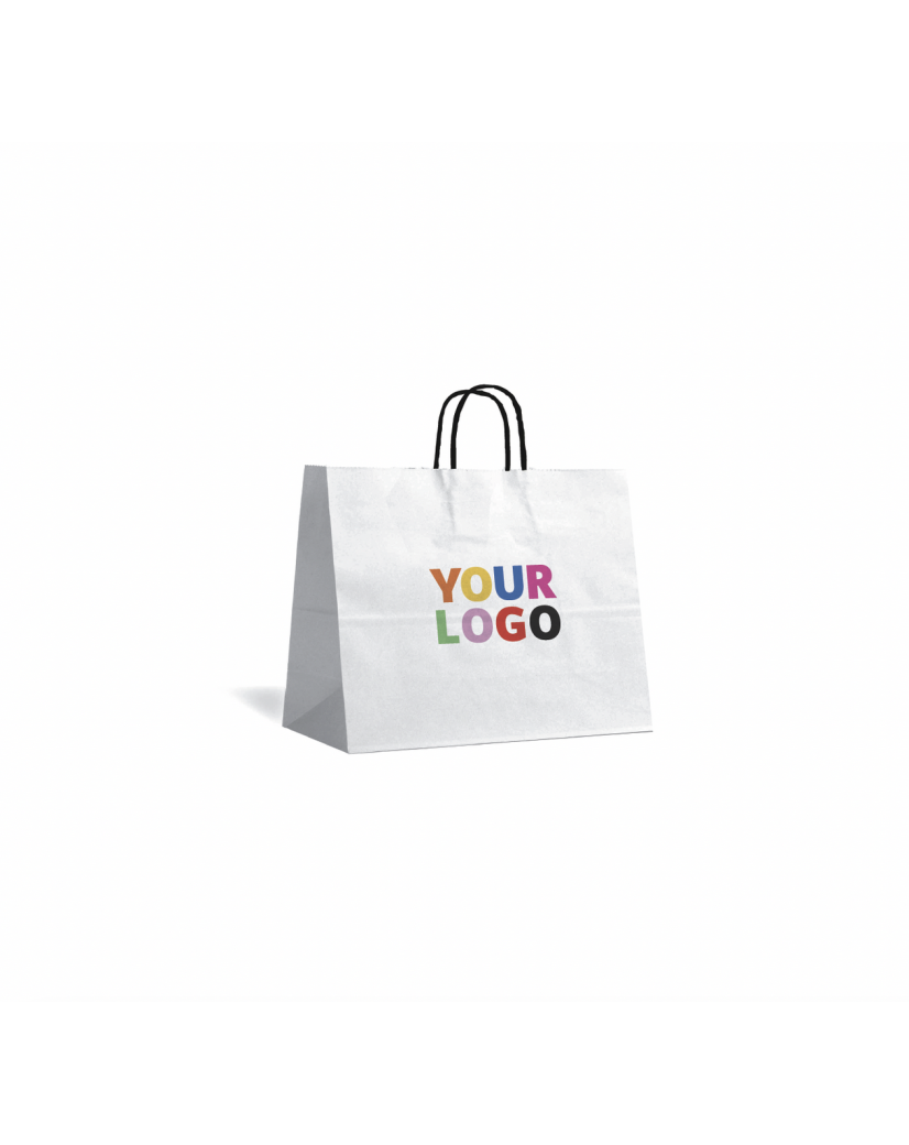 TAS MET ZWART GEDRAAID HANDVAT - WIT M HORIZONTAAL (32X9X26,5CM)