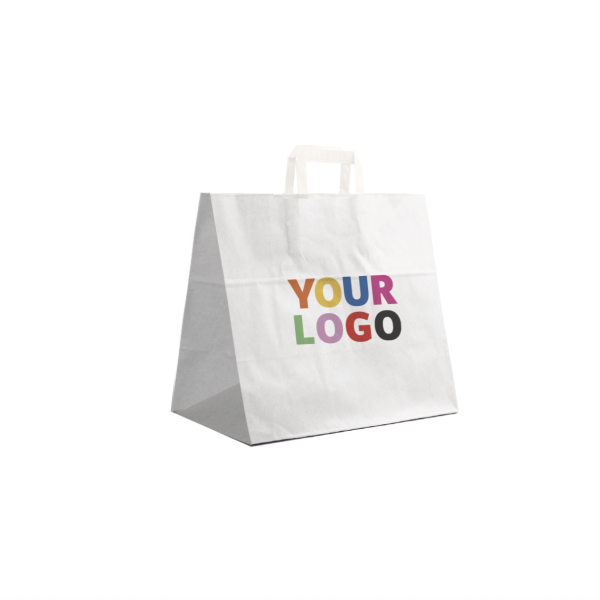 Weiße Papiertüten mit Flachgriffen – Snack/Takeaway-Format (32×21×33 cm)